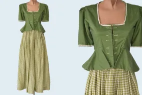 1930s Handmade Landhausmode Dirndl Green Skirt and Blouse Set size XS