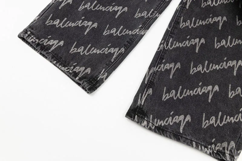 Balenciaga All Over Logo Large Fit Denim Black
