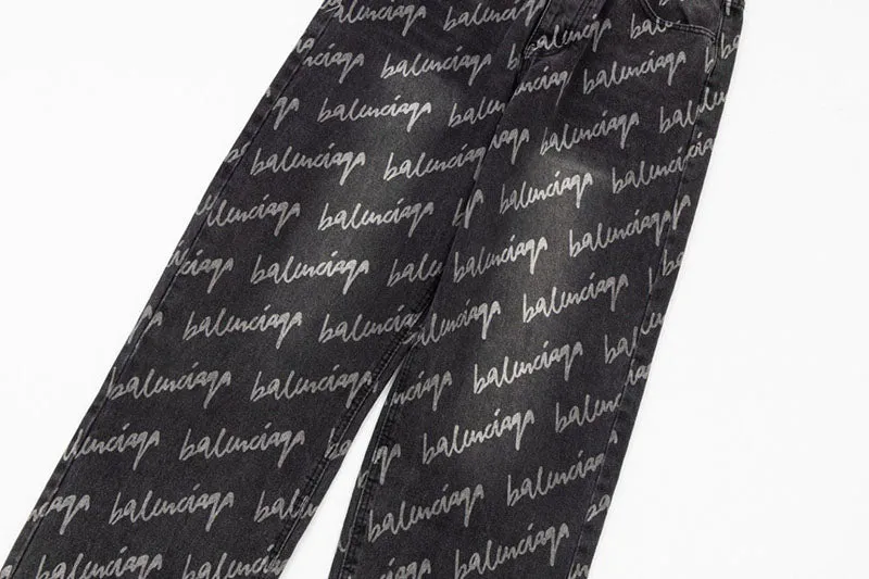 Balenciaga All Over Logo Large Fit Denim Black