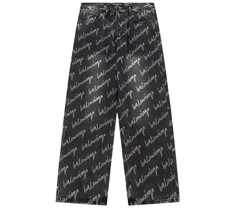 Balenciaga All Over Logo Large Fit Denim Black