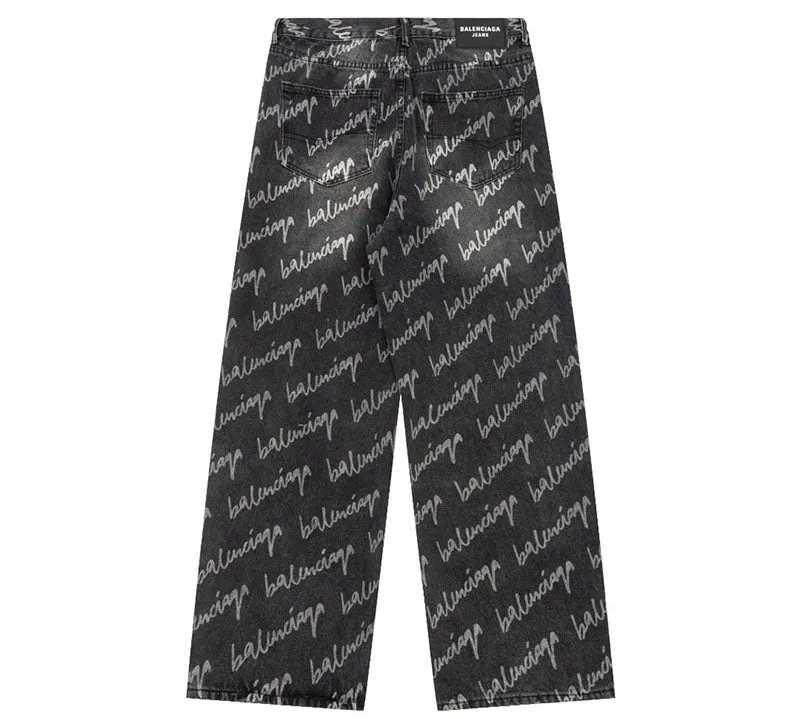 Balenciaga All Over Logo Large Fit Denim Black