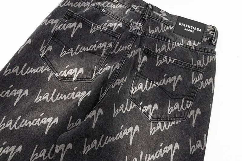 Balenciaga All Over Logo Large Fit Denim Black