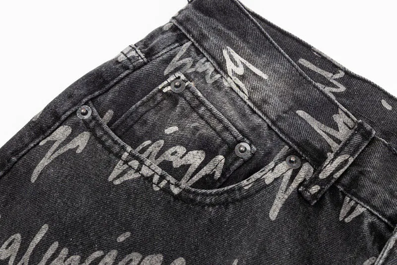 Balenciaga All Over Logo Large Fit Denim Black