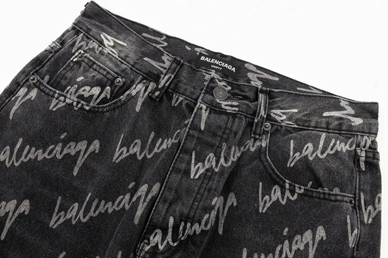 Balenciaga All Over Logo Large Fit Denim Black