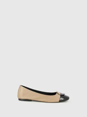 Beige Round Toe Ballerinas