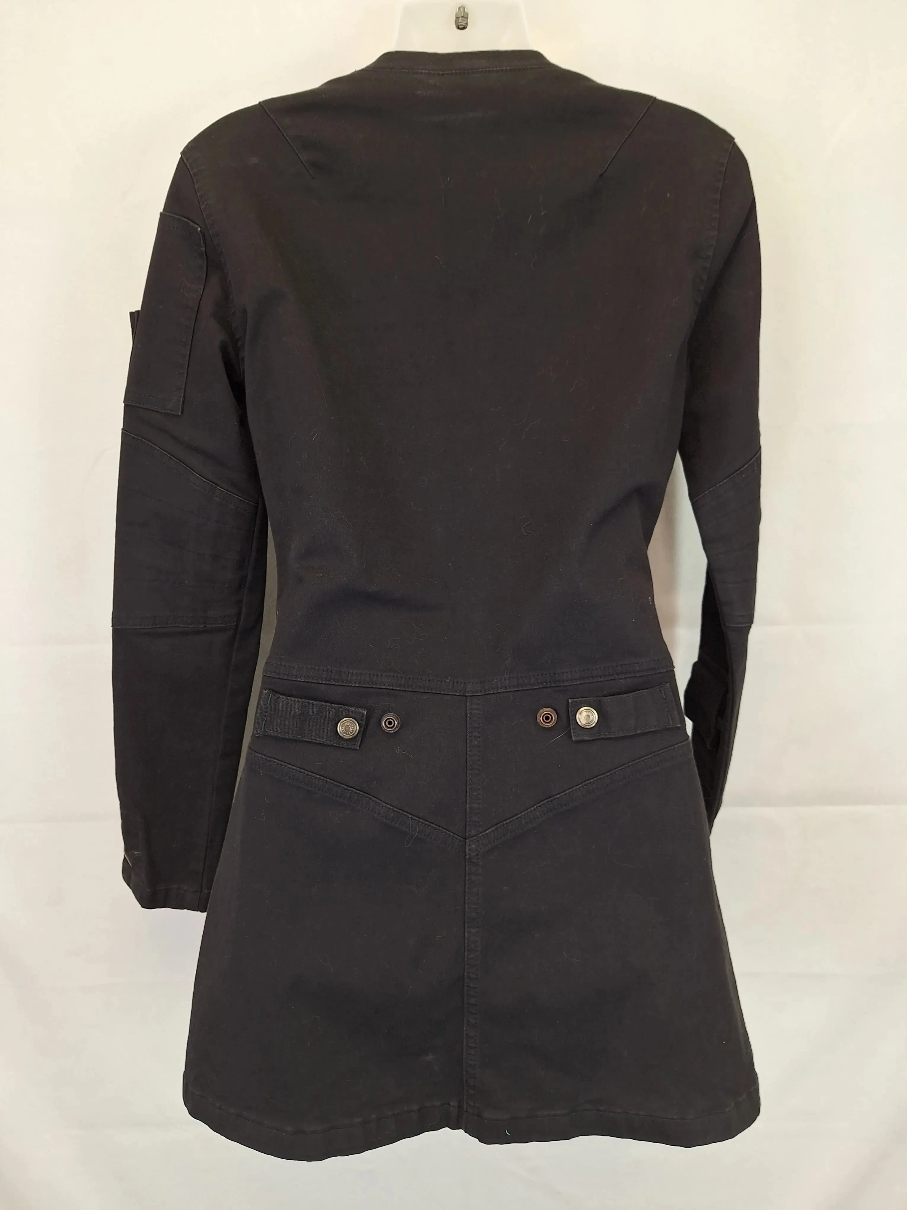 Bettina Liano Washed Black Denim Utility A-line Mini Dress Size 10