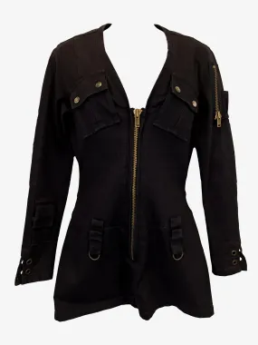 Bettina Liano Washed Black Denim Utility A-line Mini Dress Size 10