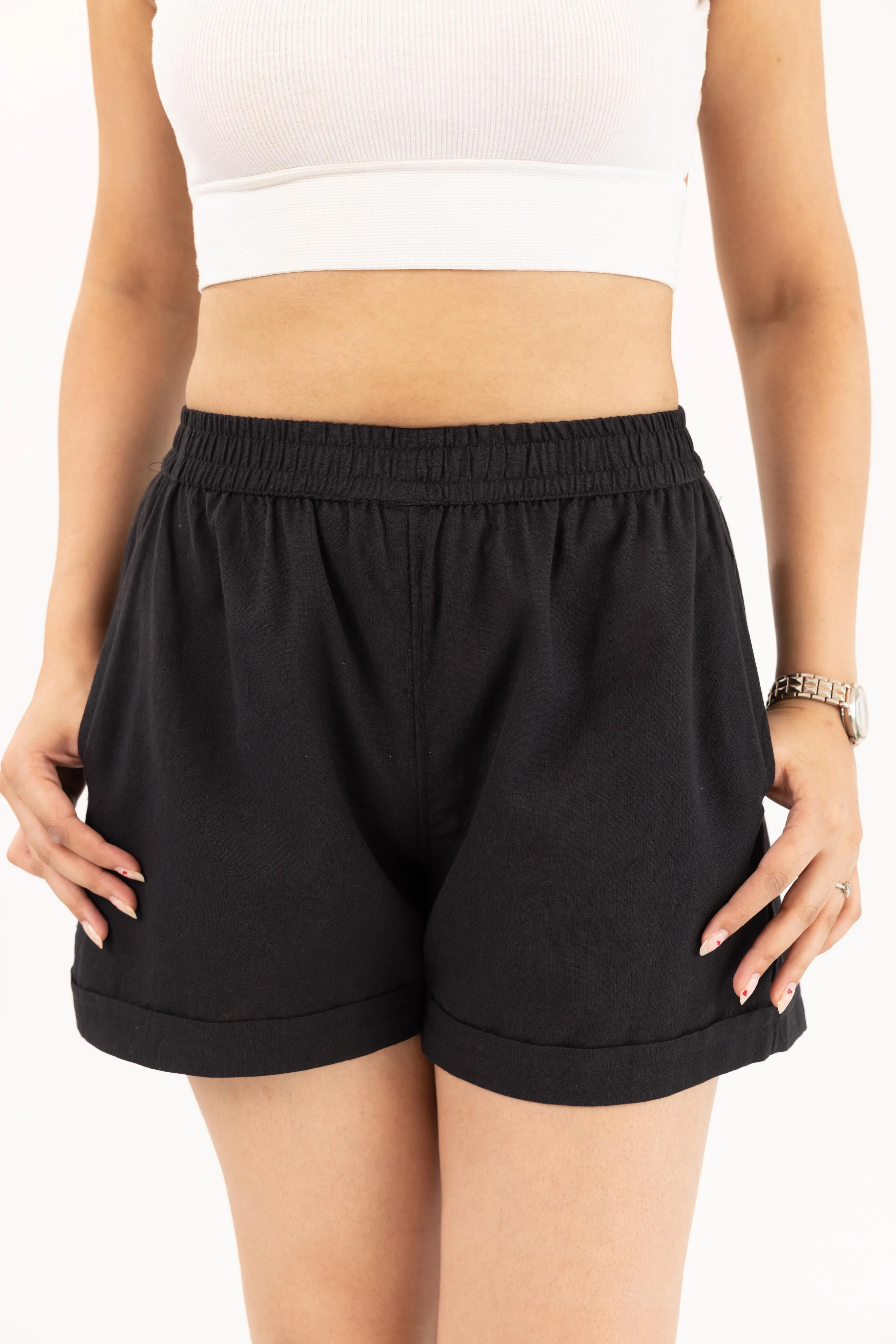 Black Women's Thigh-Length Shorts