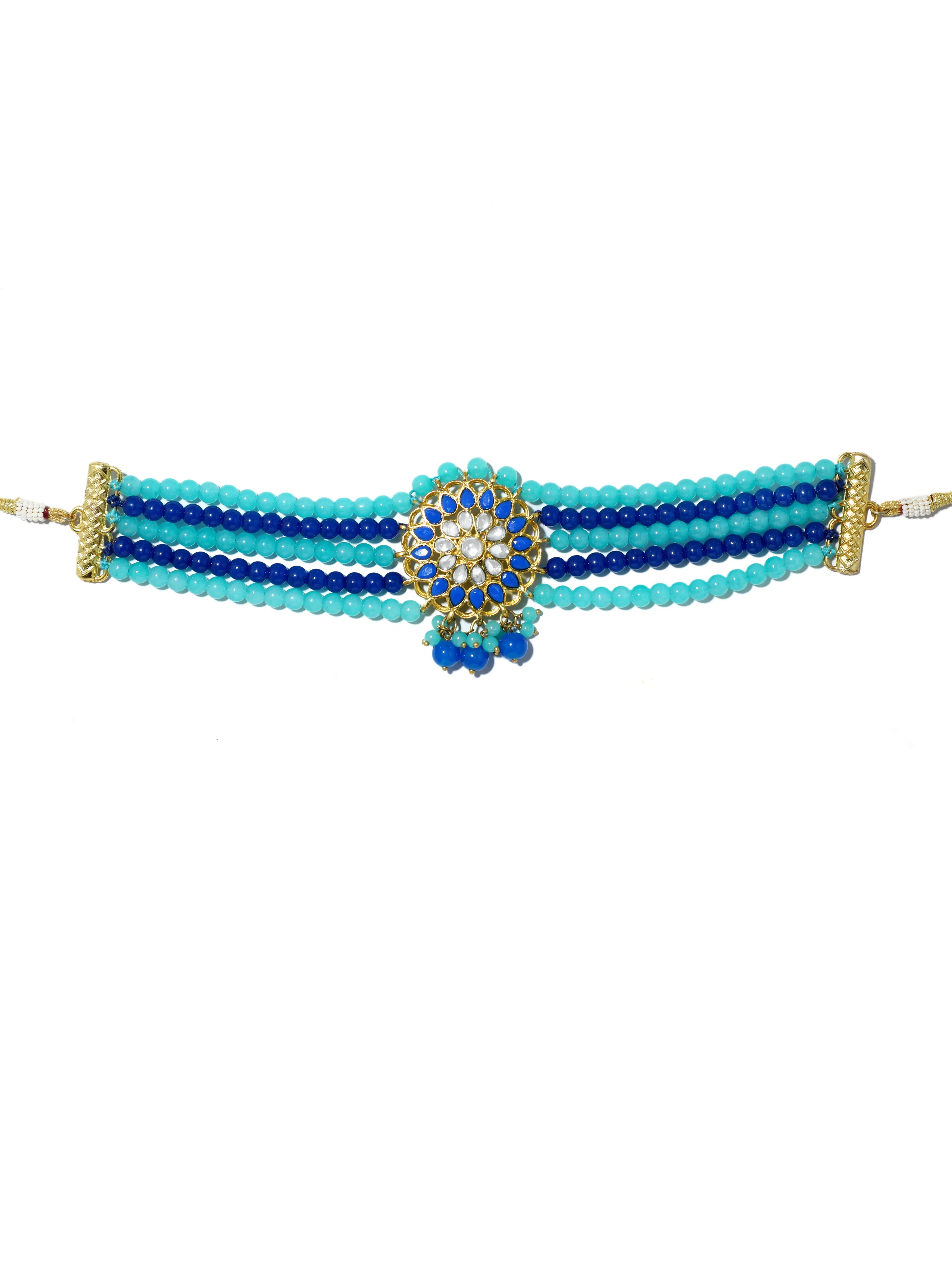 Blue Beaded Kundan Choker Necklace Set