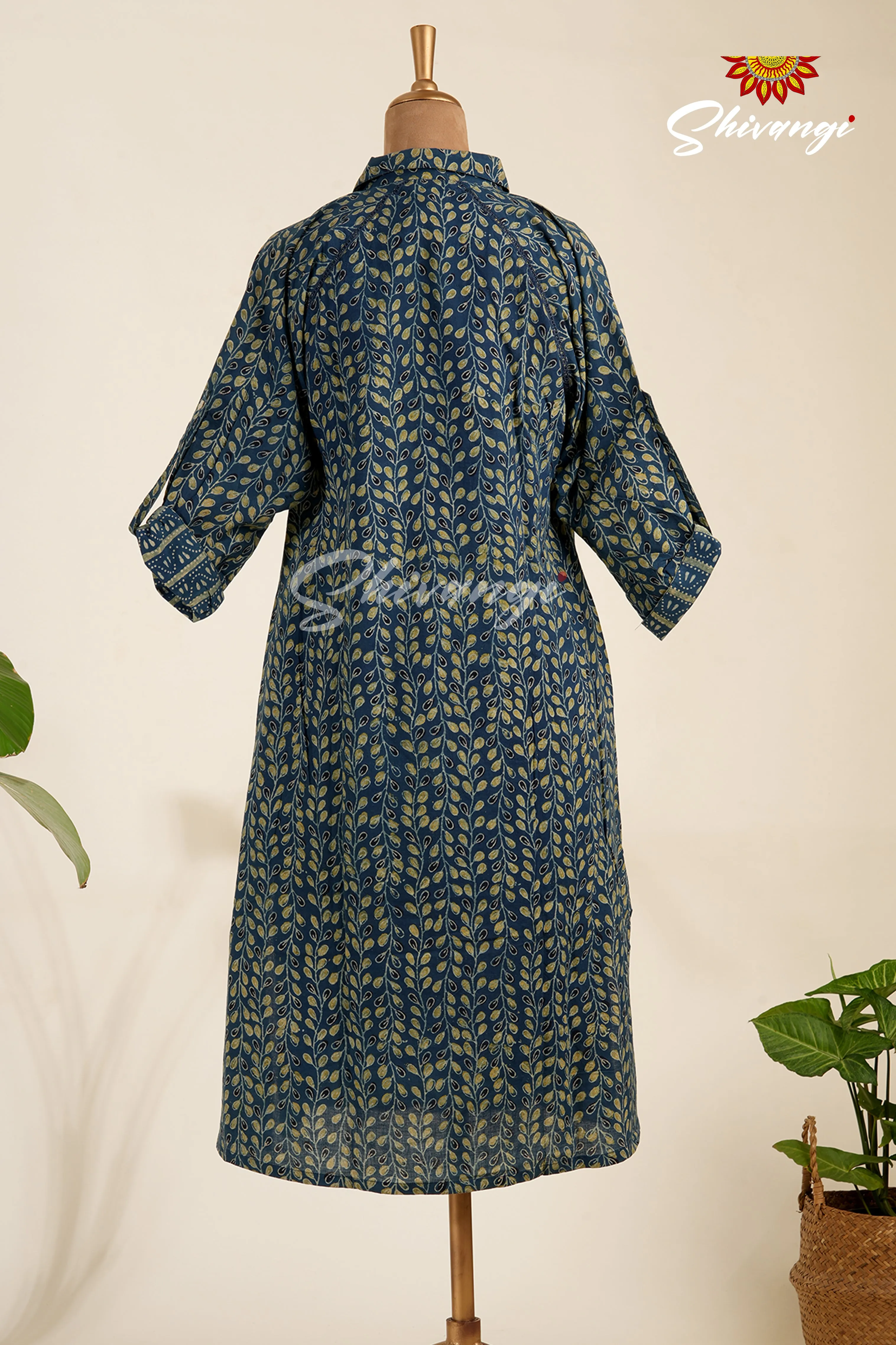 Blue Mulmul Ajrakha Cotton Kurti For Women - AT22BU