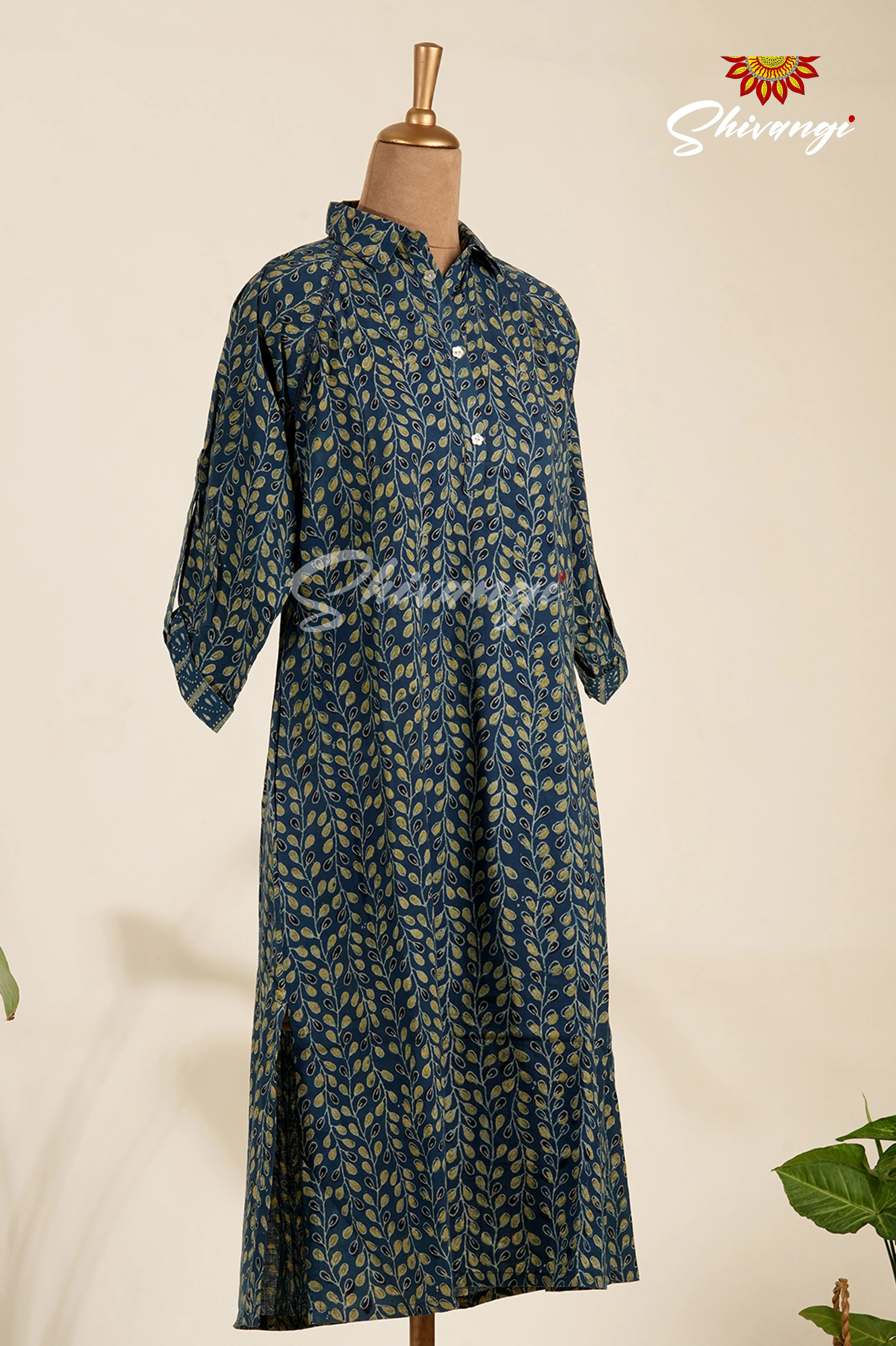 Blue Mulmul Ajrakha Cotton Kurti For Women - AT22BU