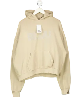 BLUU. Beige Latte Washed Oversized Logo Hoodie UK M