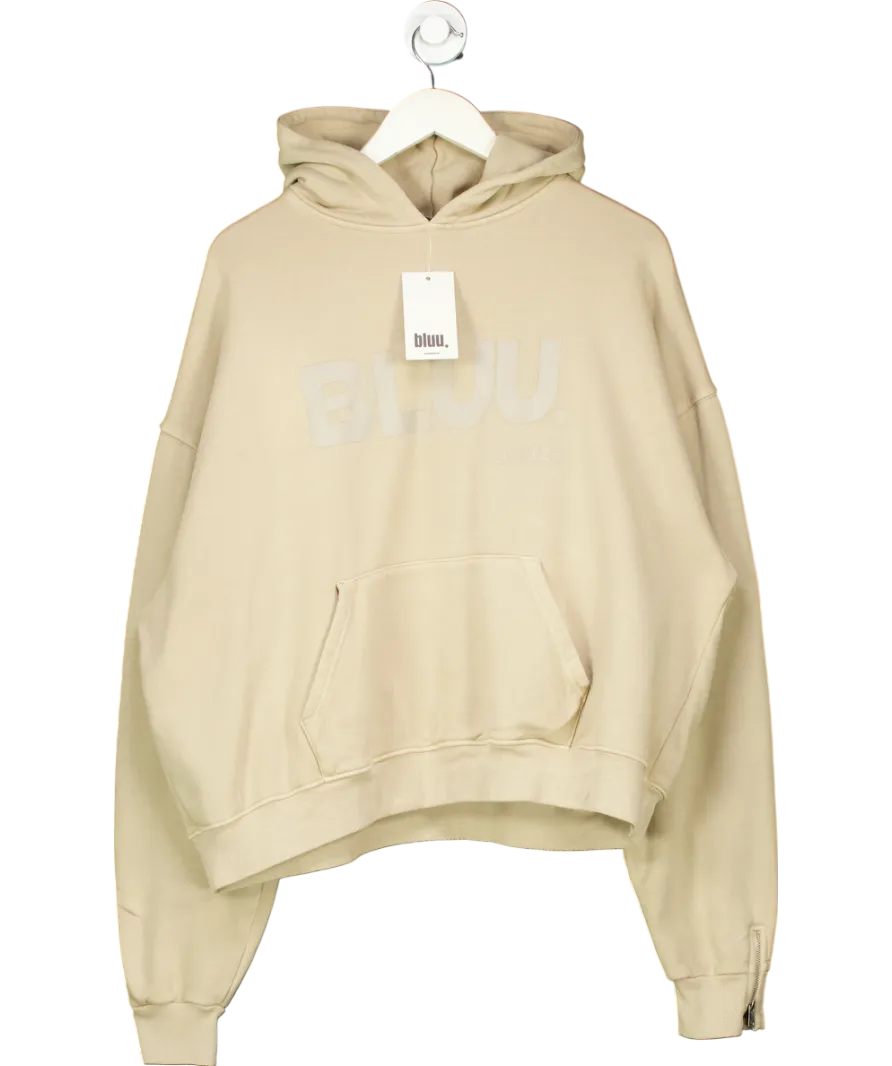 BLUU. Beige Latte Washed Oversized Logo Hoodie UK M