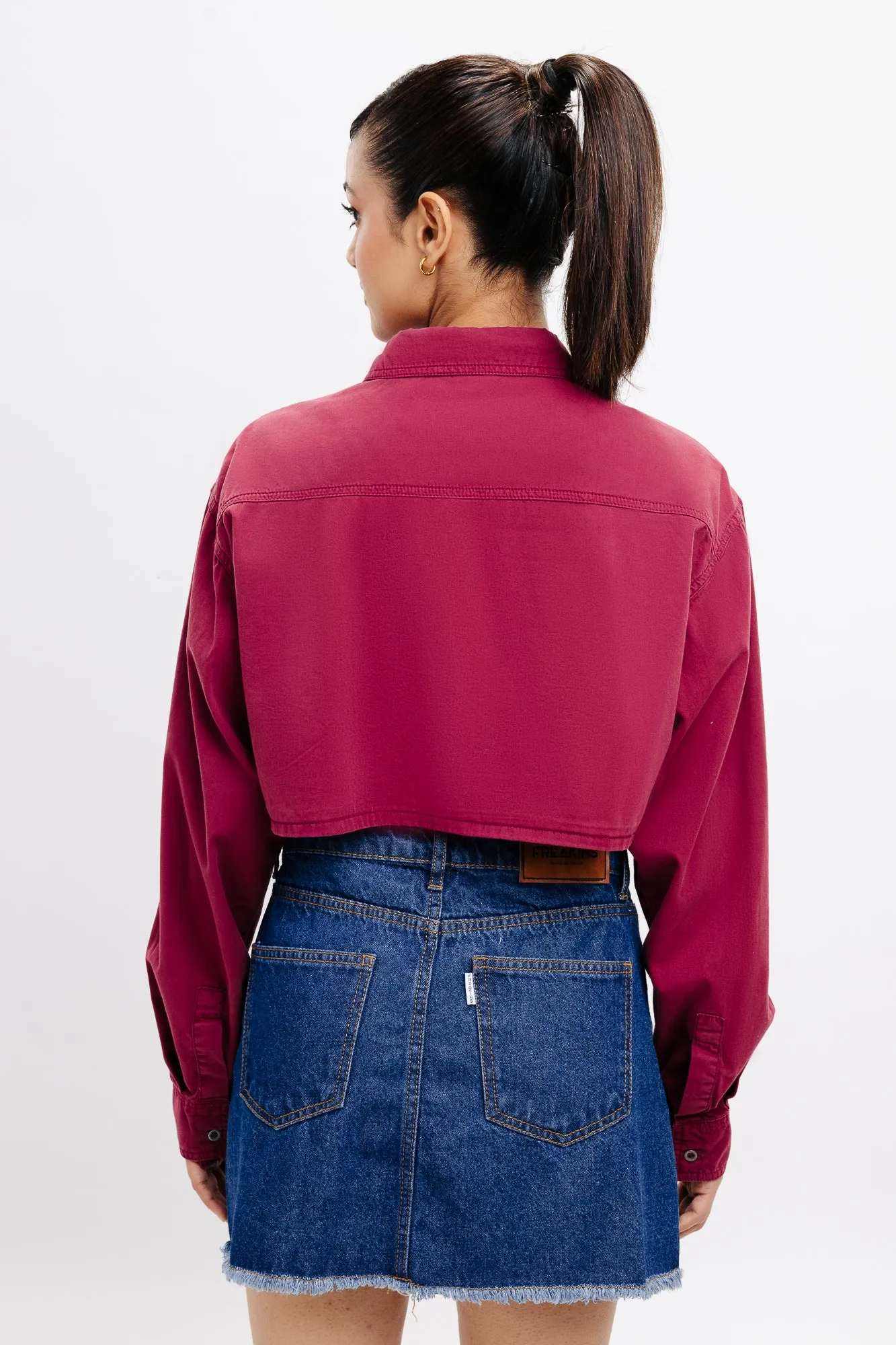Burgundy Full Sleeves Crop Shirt