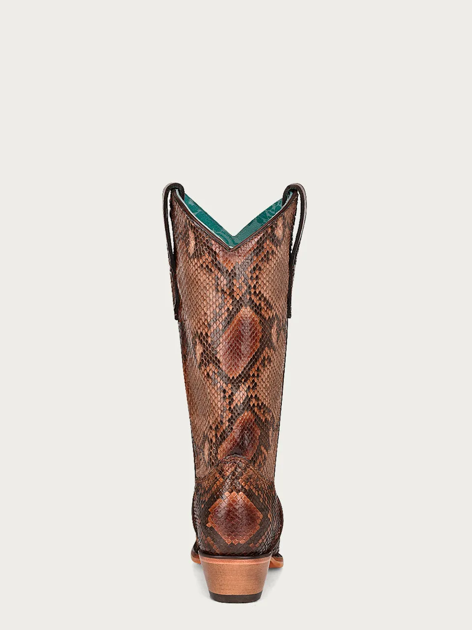 C3996 - WOMEN'S GENUINE FULL BROWN PYTHON SNIP TOE COWBOY BOOT