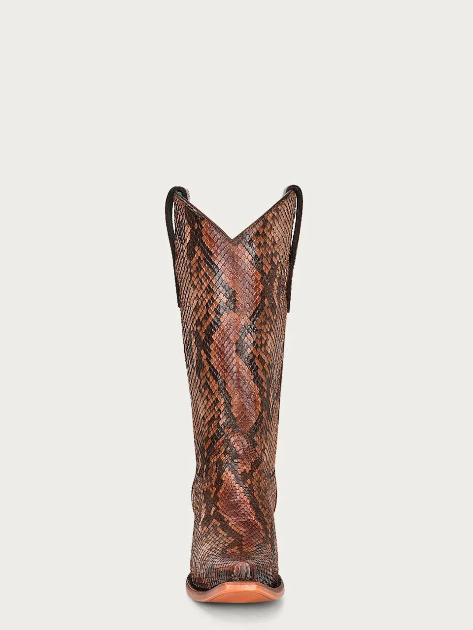 C3996 - WOMEN'S GENUINE FULL BROWN PYTHON SNIP TOE COWBOY BOOT