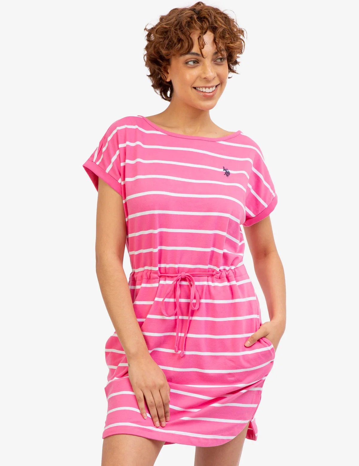 CINCH WAIST STRIPE DOLMAN DRESS