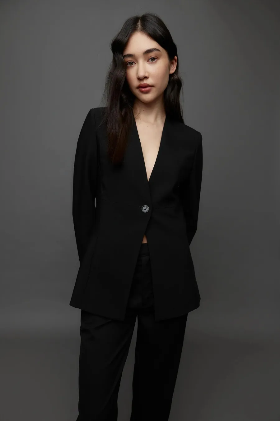 Collarless Blazer Black
