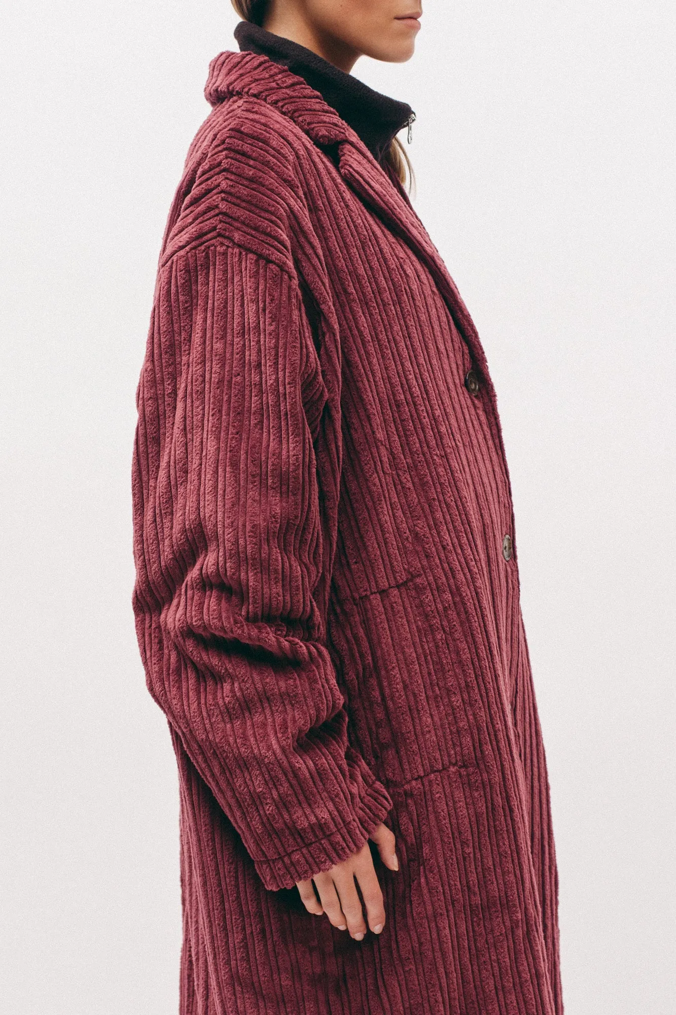 Cord Overcoat- Dark Rose
