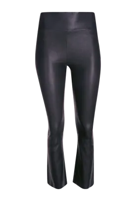 Cropped Flare Leather Leggings in Navy