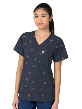 Cross-Flex - Women's Tuck-In Fern Stencil Print Scrub Top