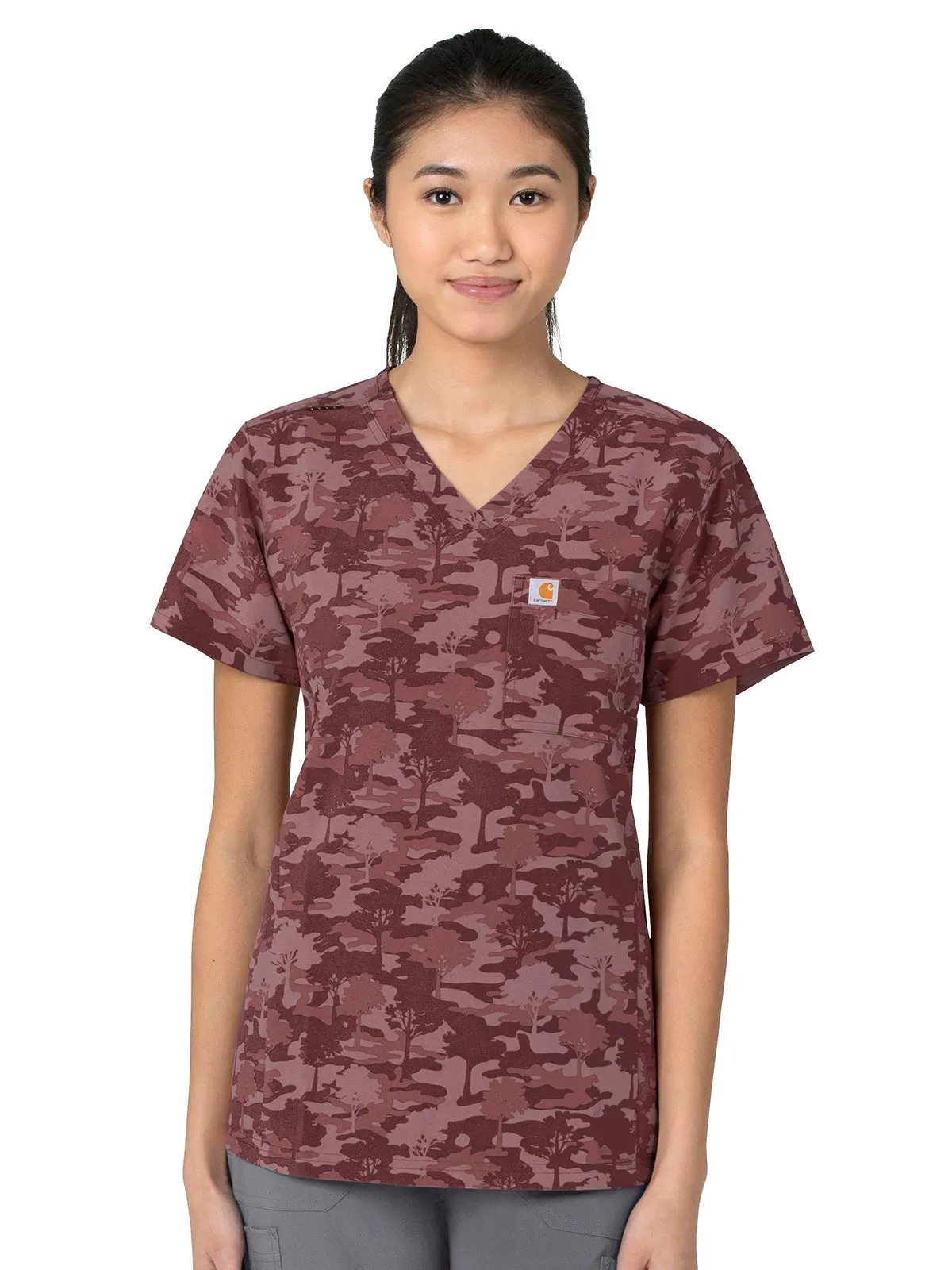 Cross-Flex - Women's Tuck-In Fern Stencil Print Scrub Top