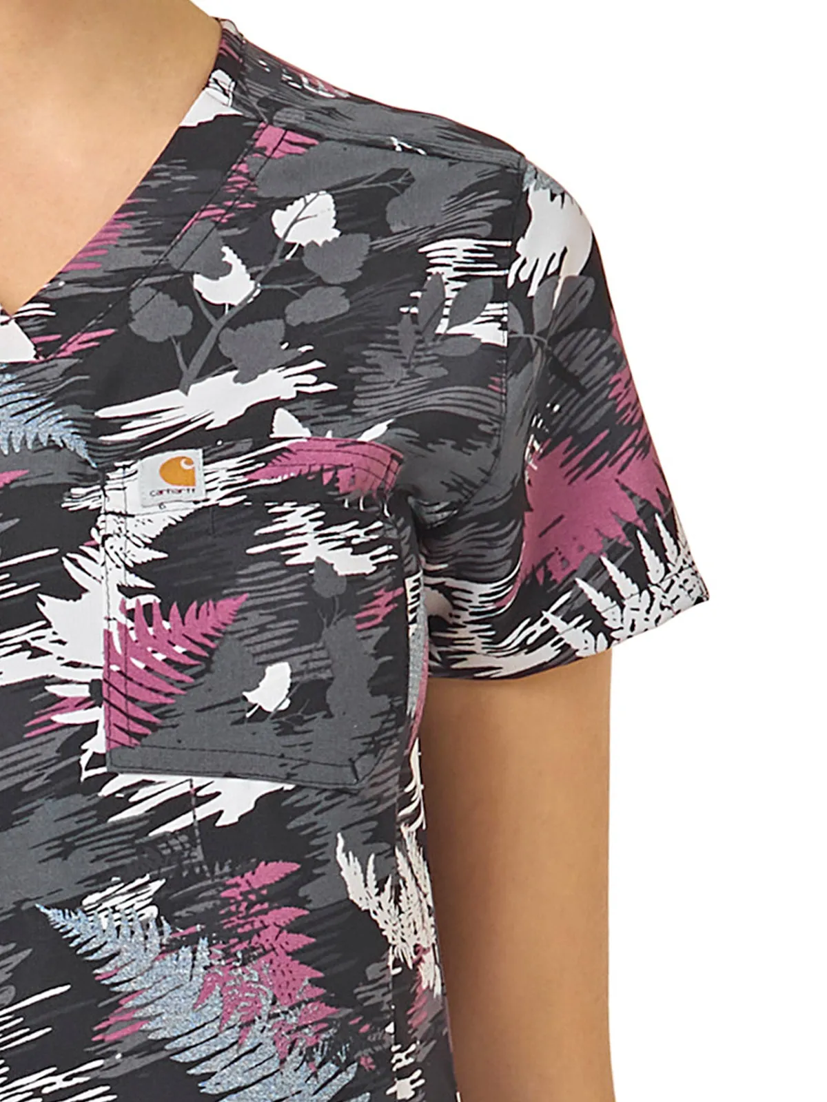 Cross-Flex - Women's Tuck-In Fern Stencil Print Scrub Top