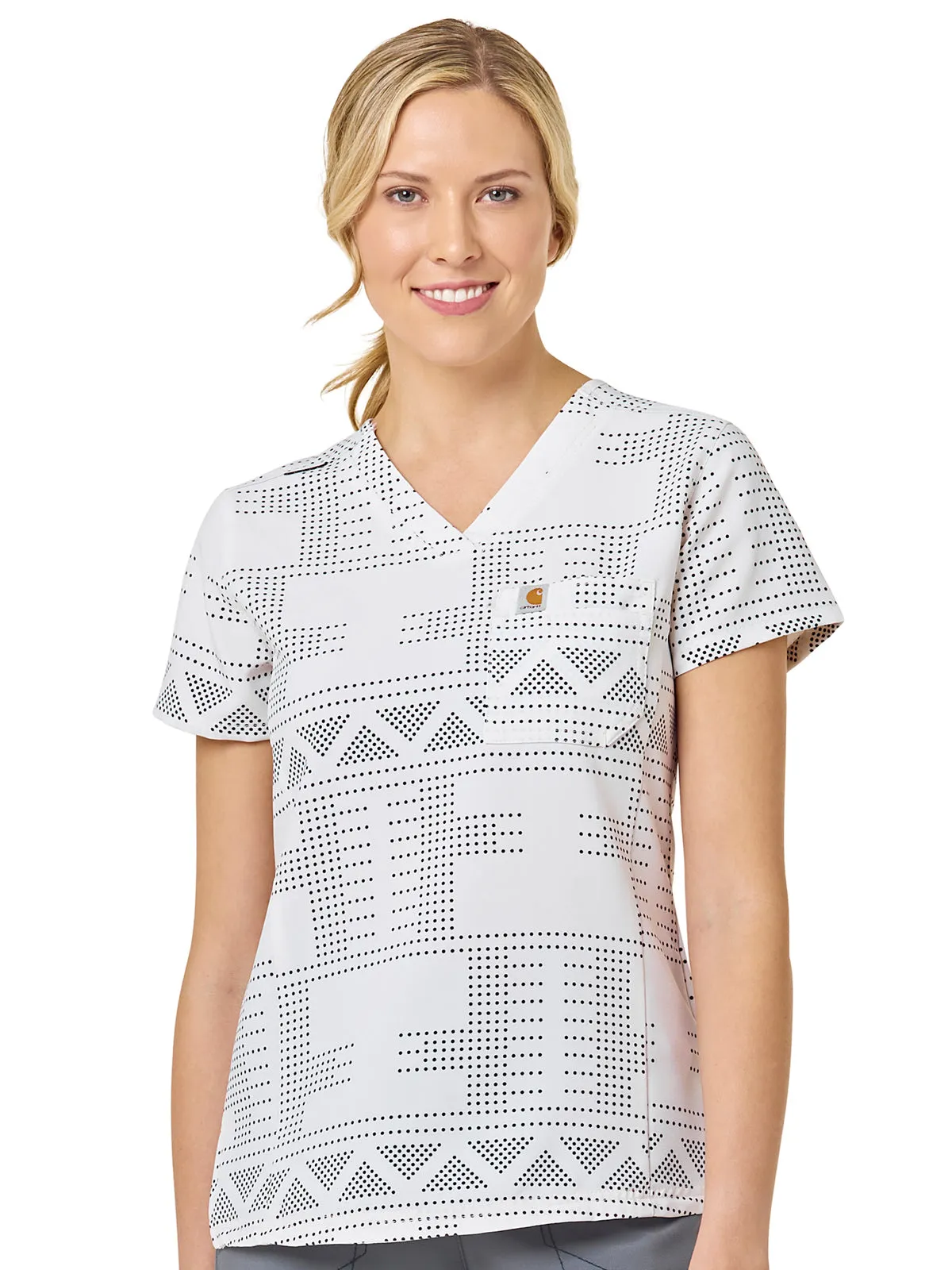 Cross-Flex - Women's Tuck-In Fern Stencil Print Scrub Top