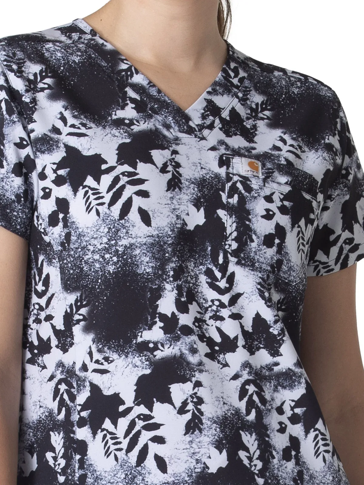 Cross-Flex - Women's Tuck-In Fern Stencil Print Scrub Top