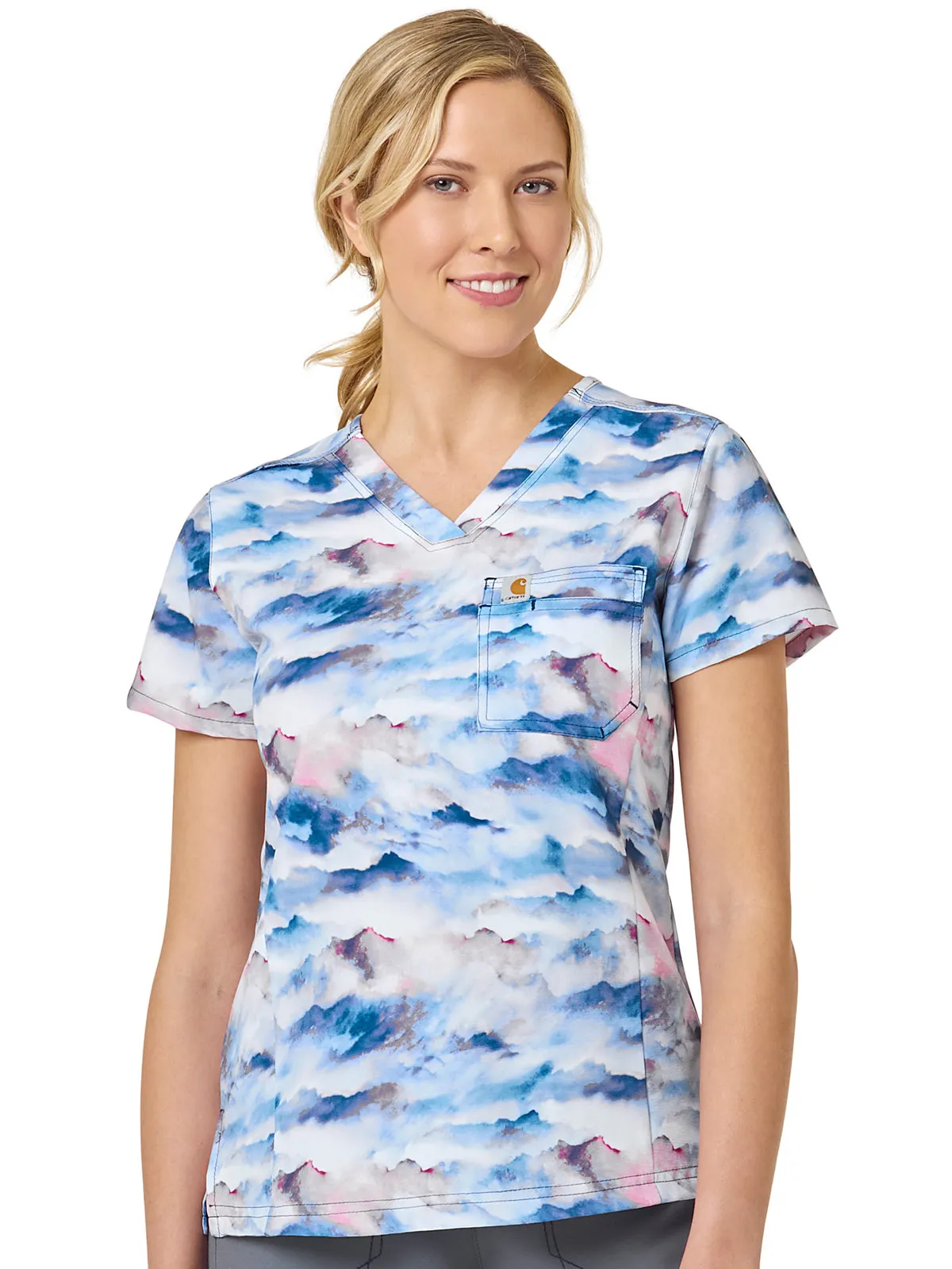 Cross-Flex - Women's Tuck-In Fern Stencil Print Scrub Top