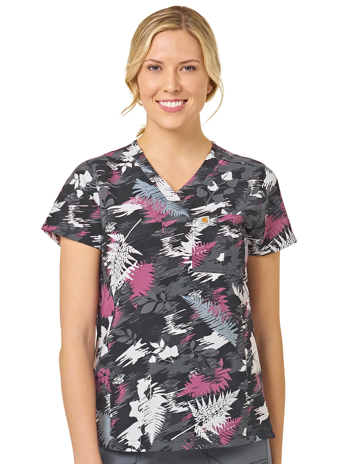 Cross-Flex - Women's Tuck-In Fern Stencil Print Scrub Top