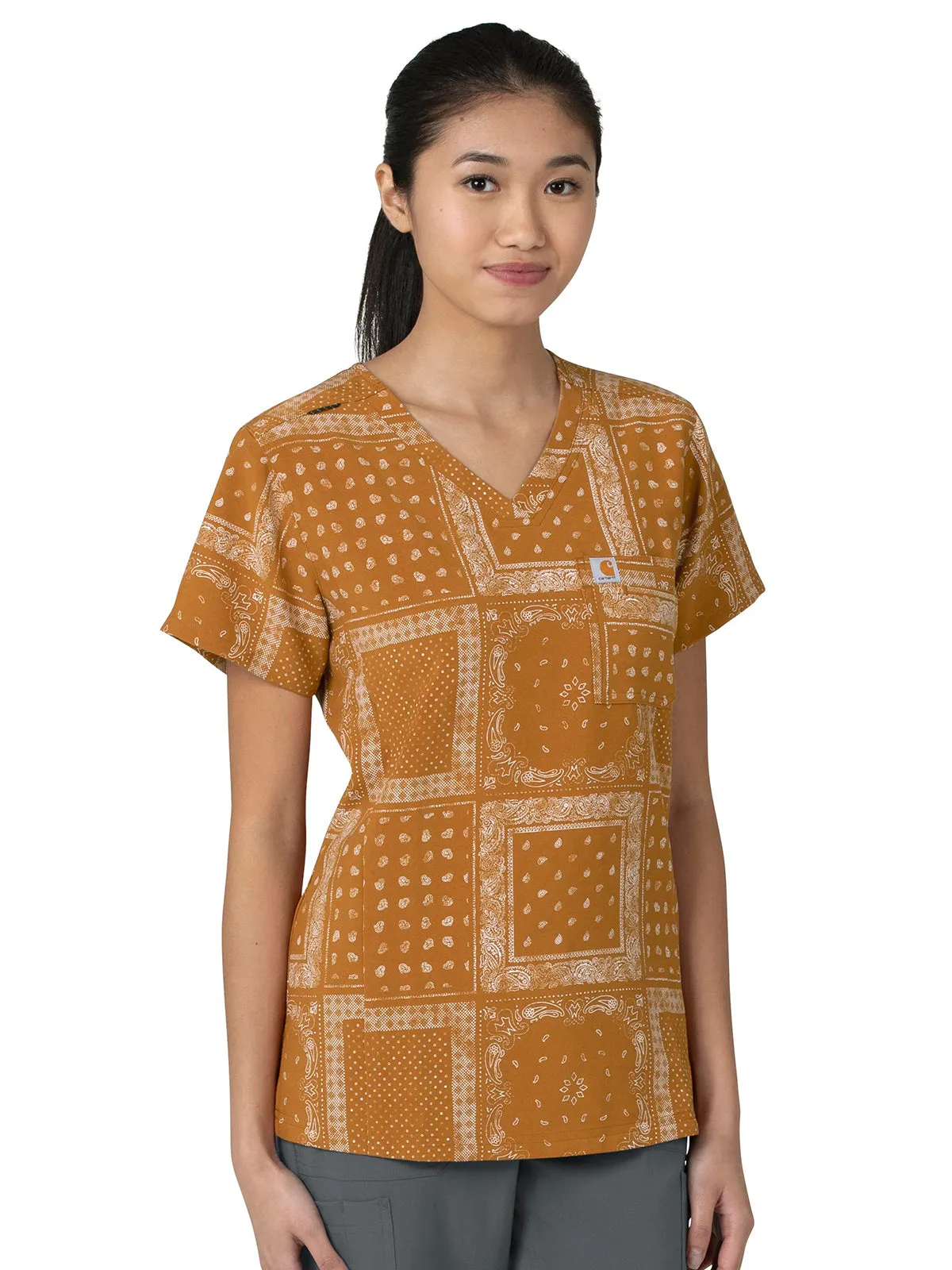 Cross-Flex - Women's Tuck-In Fern Stencil Print Scrub Top