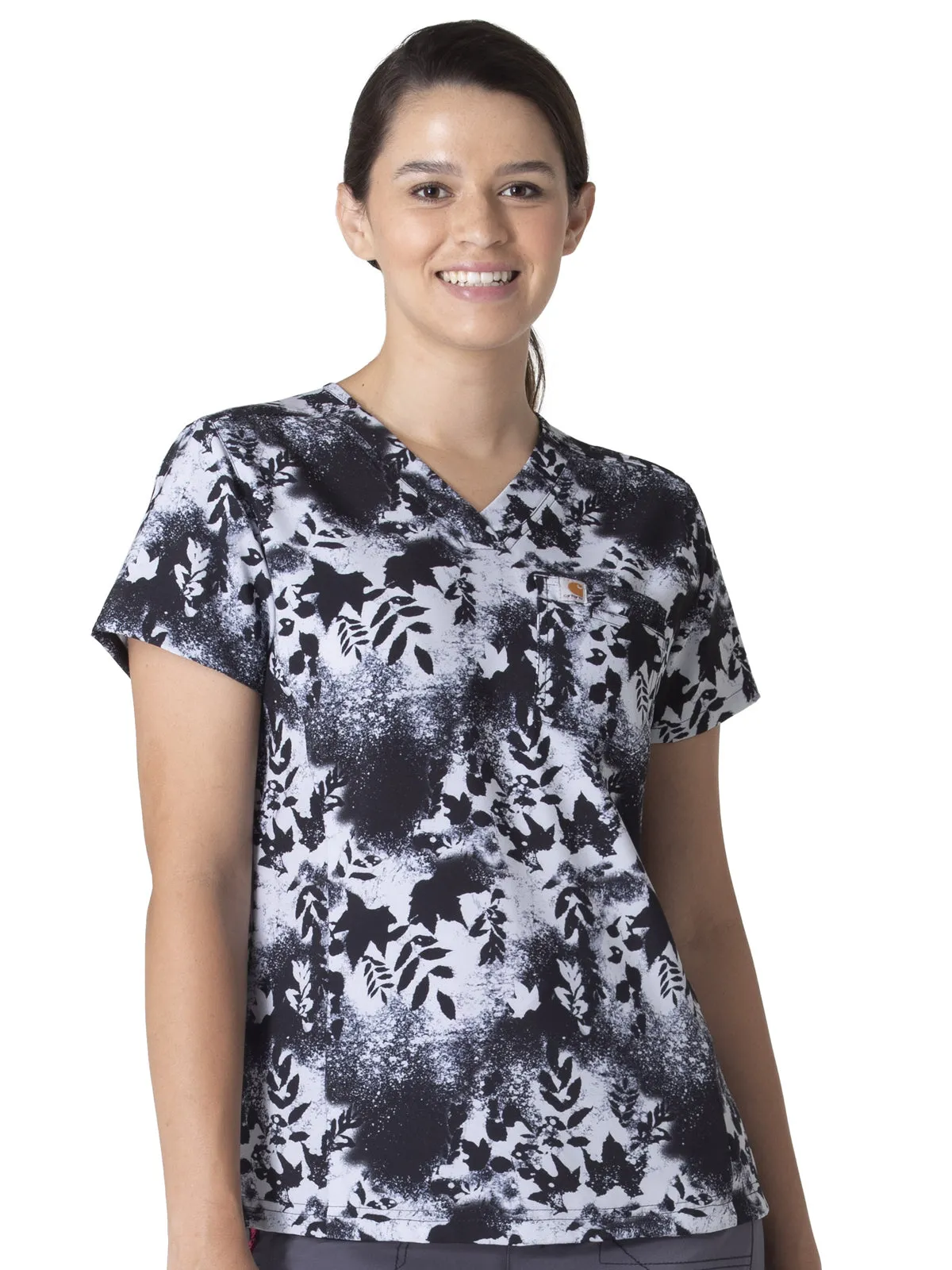 Cross-Flex - Women's Tuck-In Fern Stencil Print Scrub Top