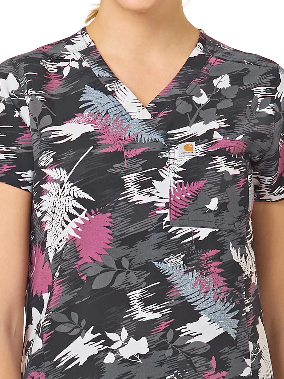 Cross-Flex - Women's Tuck-In Fern Stencil Print Scrub Top