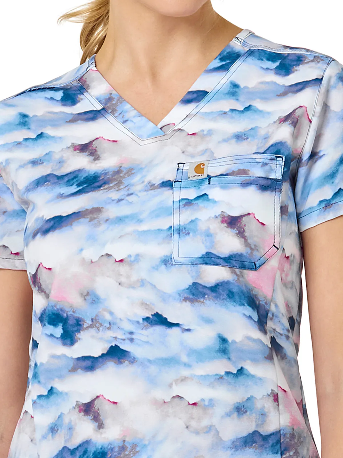 Cross-Flex - Women's Tuck-In Fern Stencil Print Scrub Top