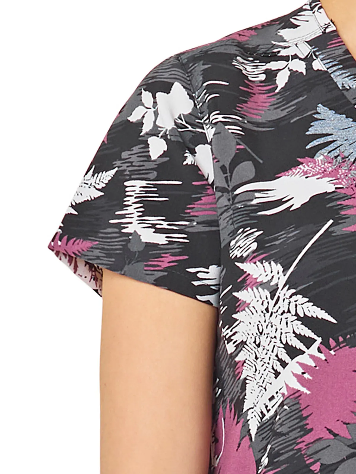 Cross-Flex - Women's Tuck-In Fern Stencil Print Scrub Top
