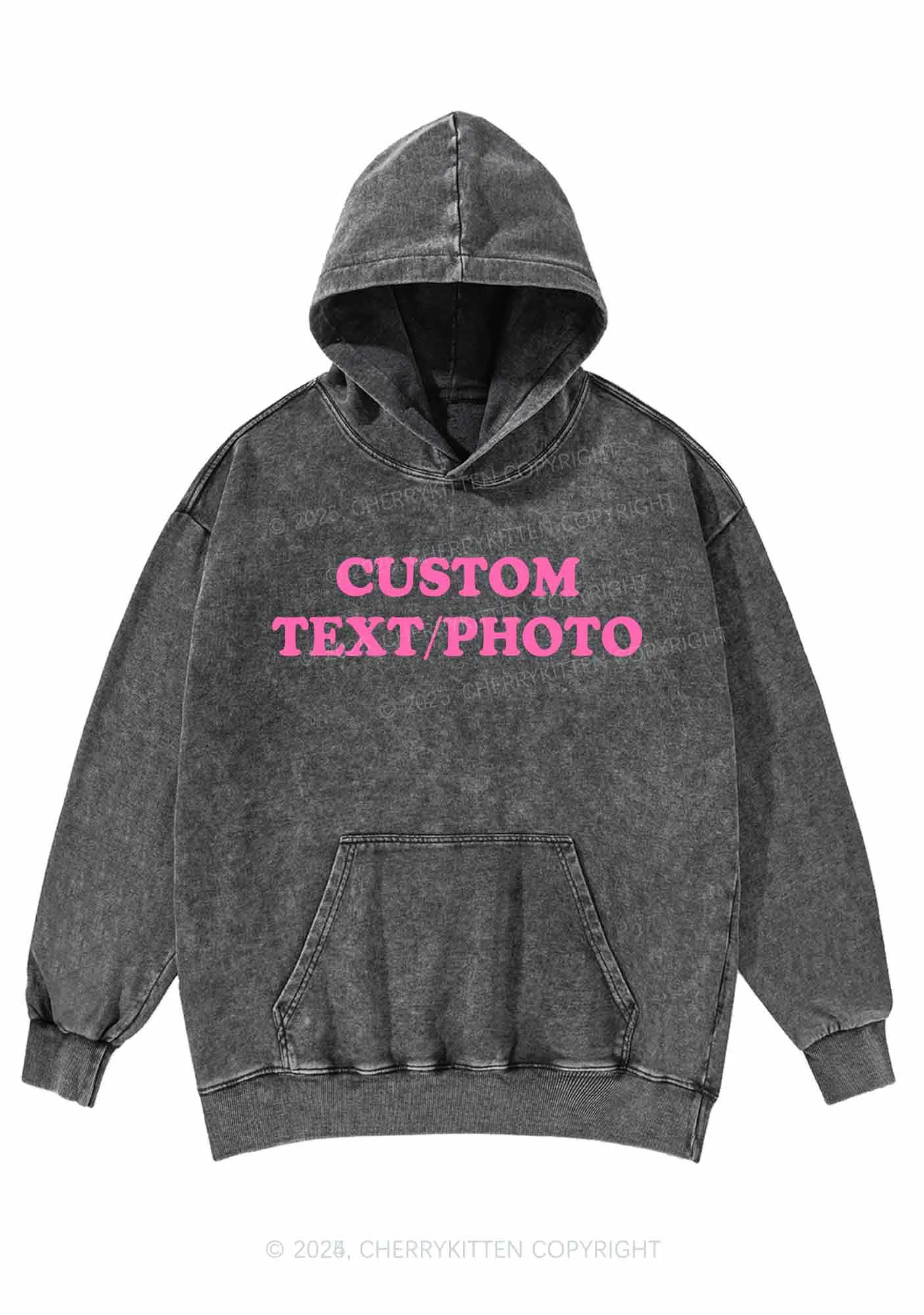 Custom Personalized Text Y2K Washed Hoodie Cherrykitten