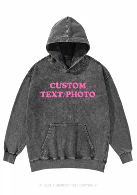 Custom Personalized Text Y2K Washed Hoodie Cherrykitten