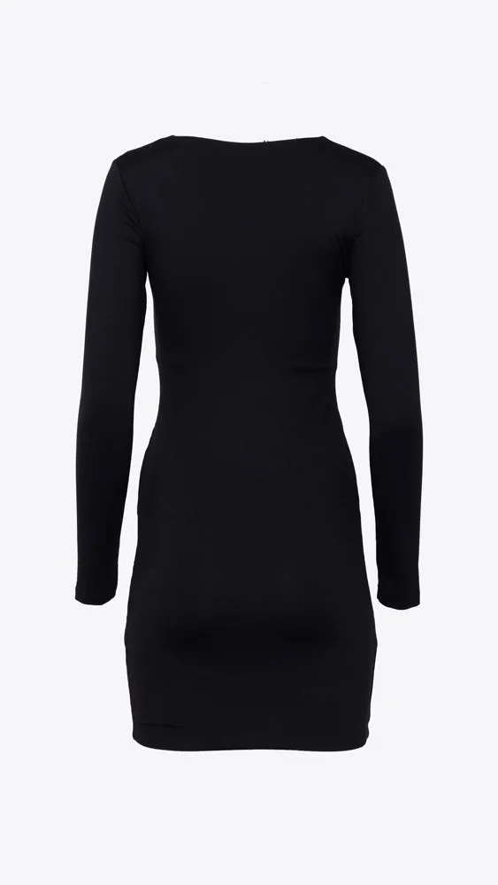Deep V Wrap Bottom Dress - Black