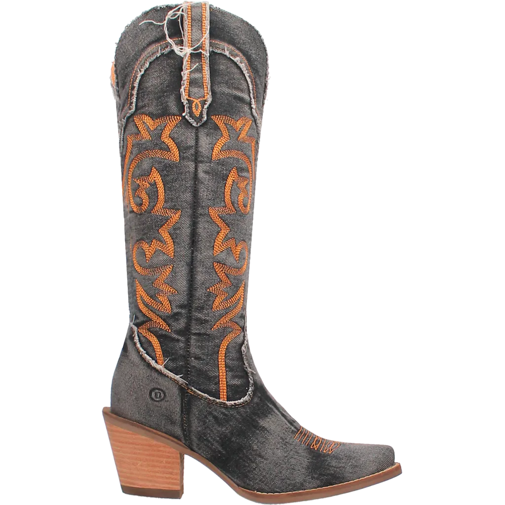 Dingo Women's 15" Texas Tornado Black Denim Almond Toe Western Boot