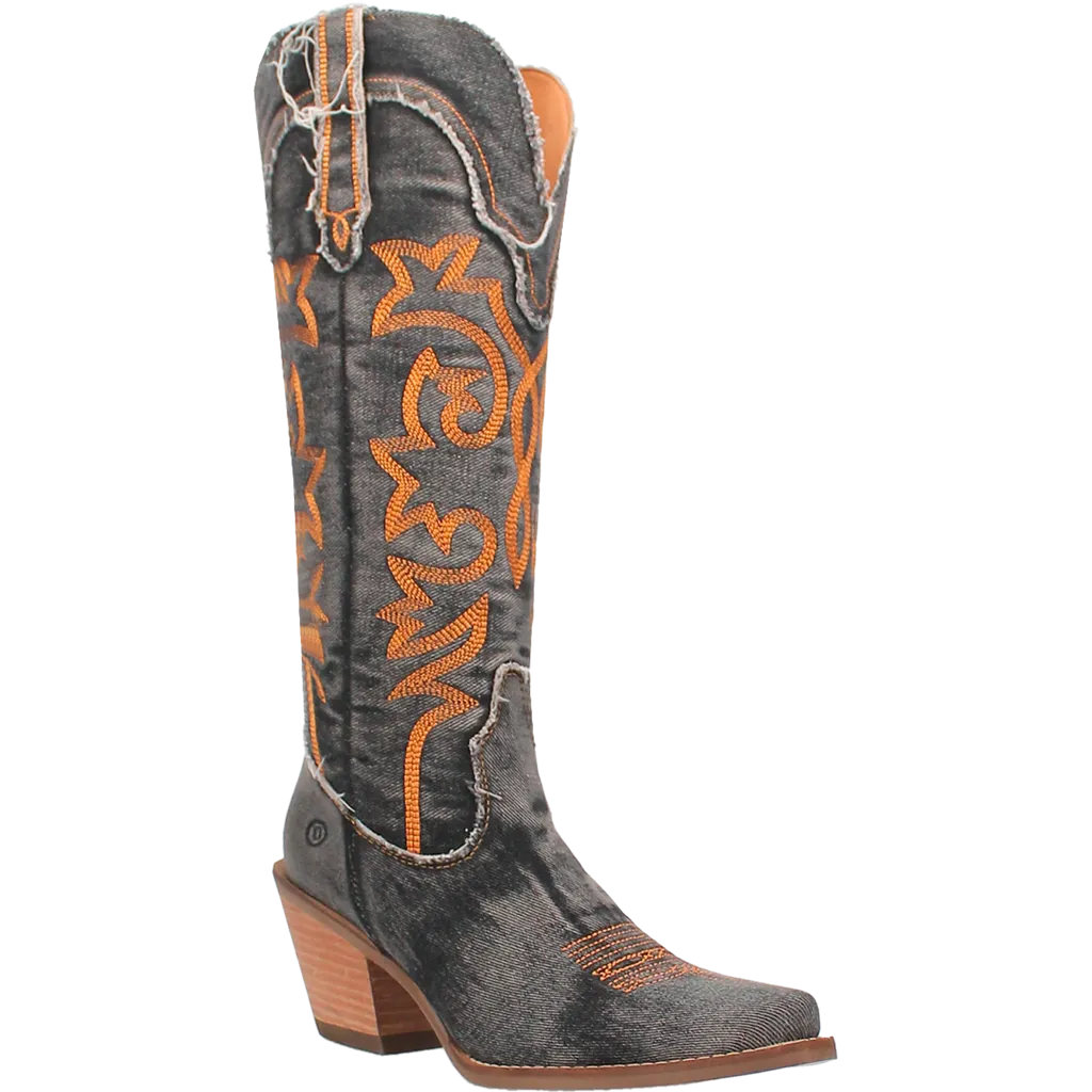 Dingo Women's 15" Texas Tornado Black Denim Almond Toe Western Boot