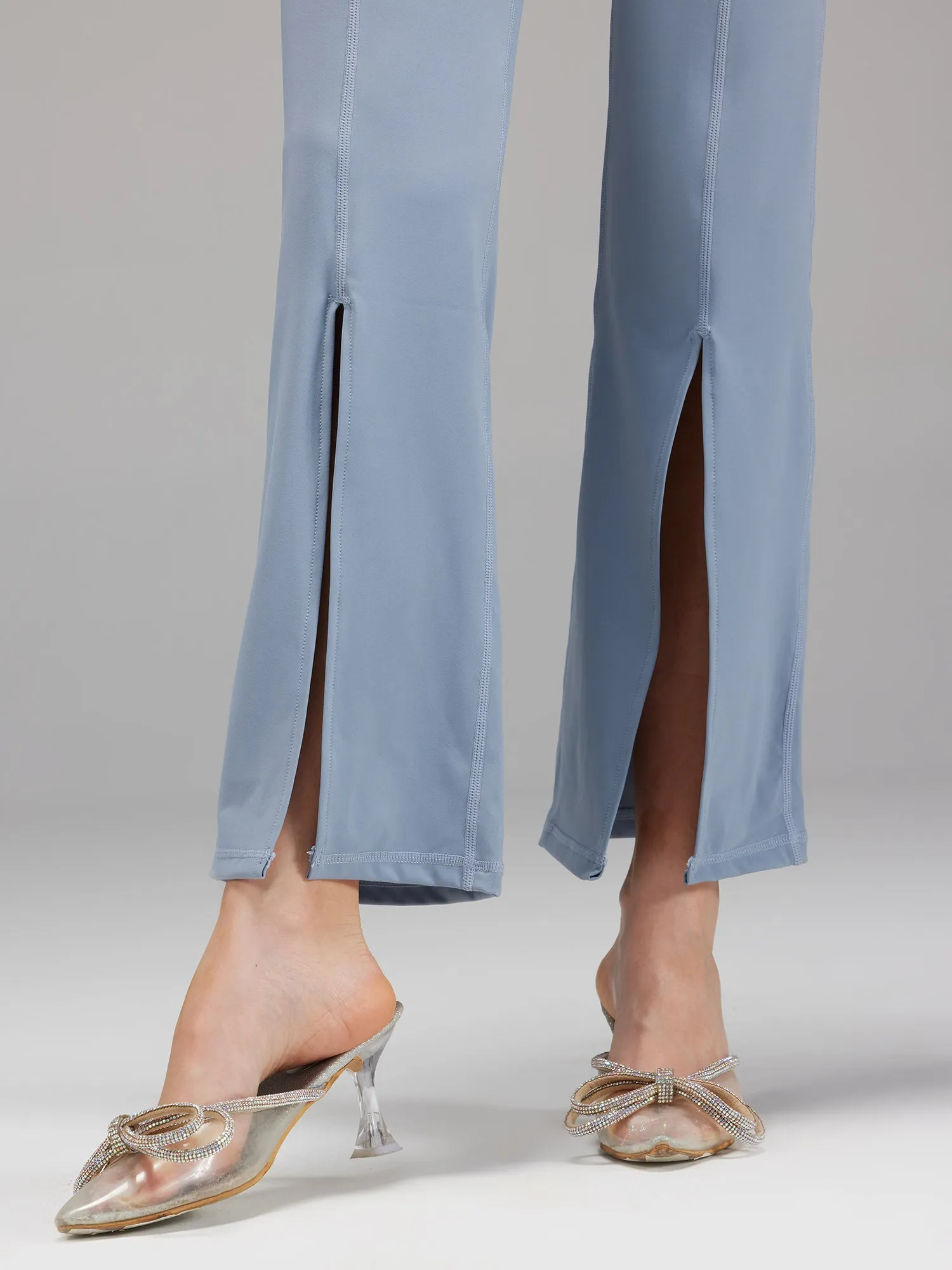 Dusty-Blue Retro Flare Pants
