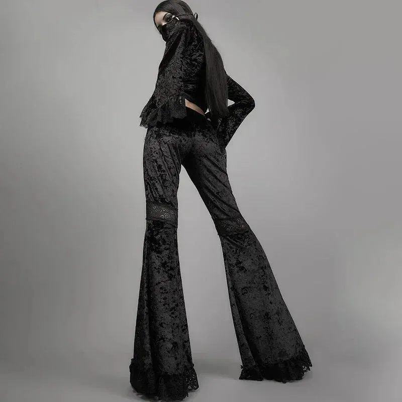 Elegant Black Velvet Flare Halloween Pants