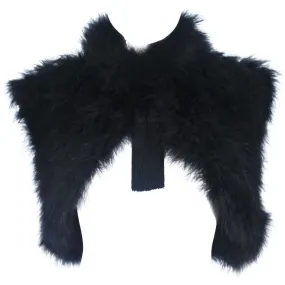 ELIZABETH MASON COUTURE Black Silk Marabou Caplet with Tassels