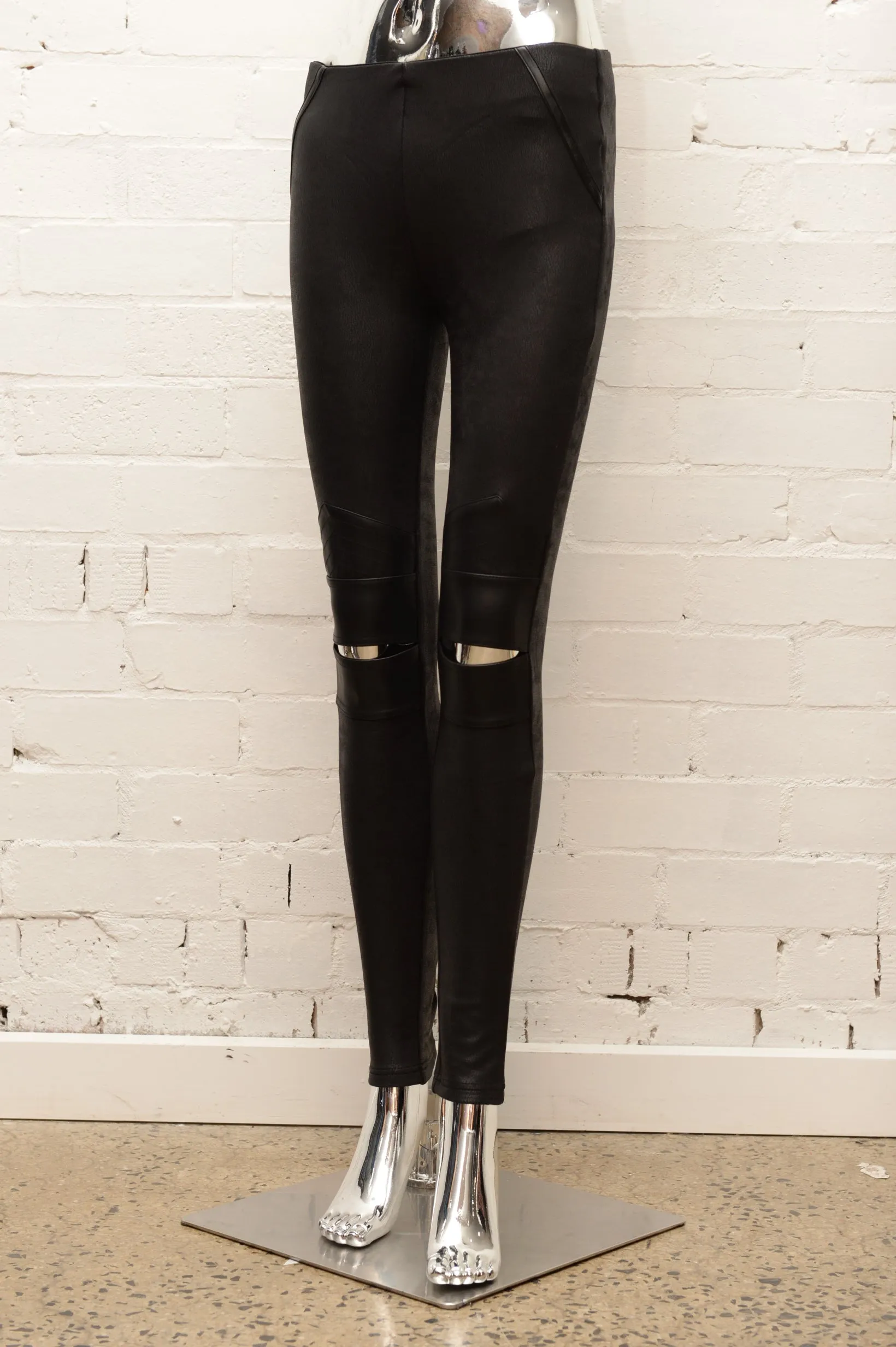Faux Leather Split-knee Motorcycle Pants