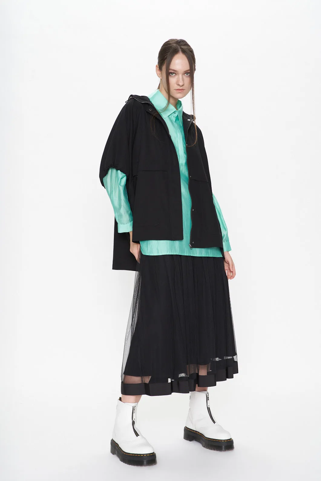 Flare Mesh Maxi Skirt