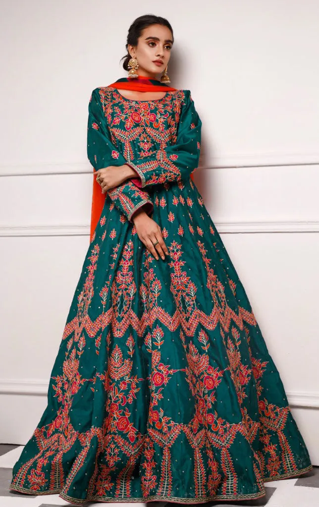 Fully Aari Handwork Embroidered Raw Silk Long Maxi | SHEHNAI | M2019141