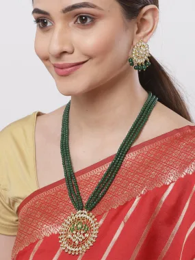 Gold Plated Antique Green Kundan Rani Haar Beaded Pendant Set