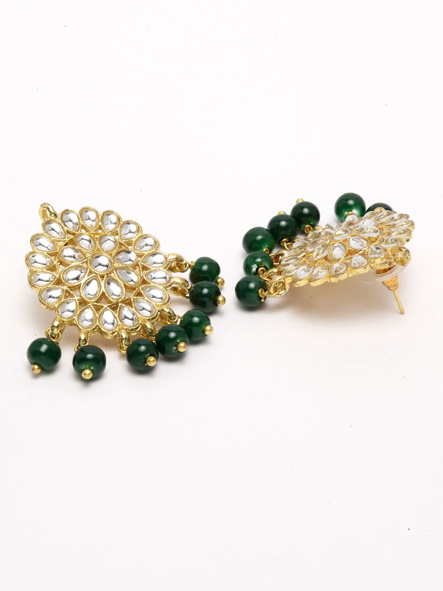 Gold Plated Antique Green Kundan Rani Haar Beaded Pendant Set