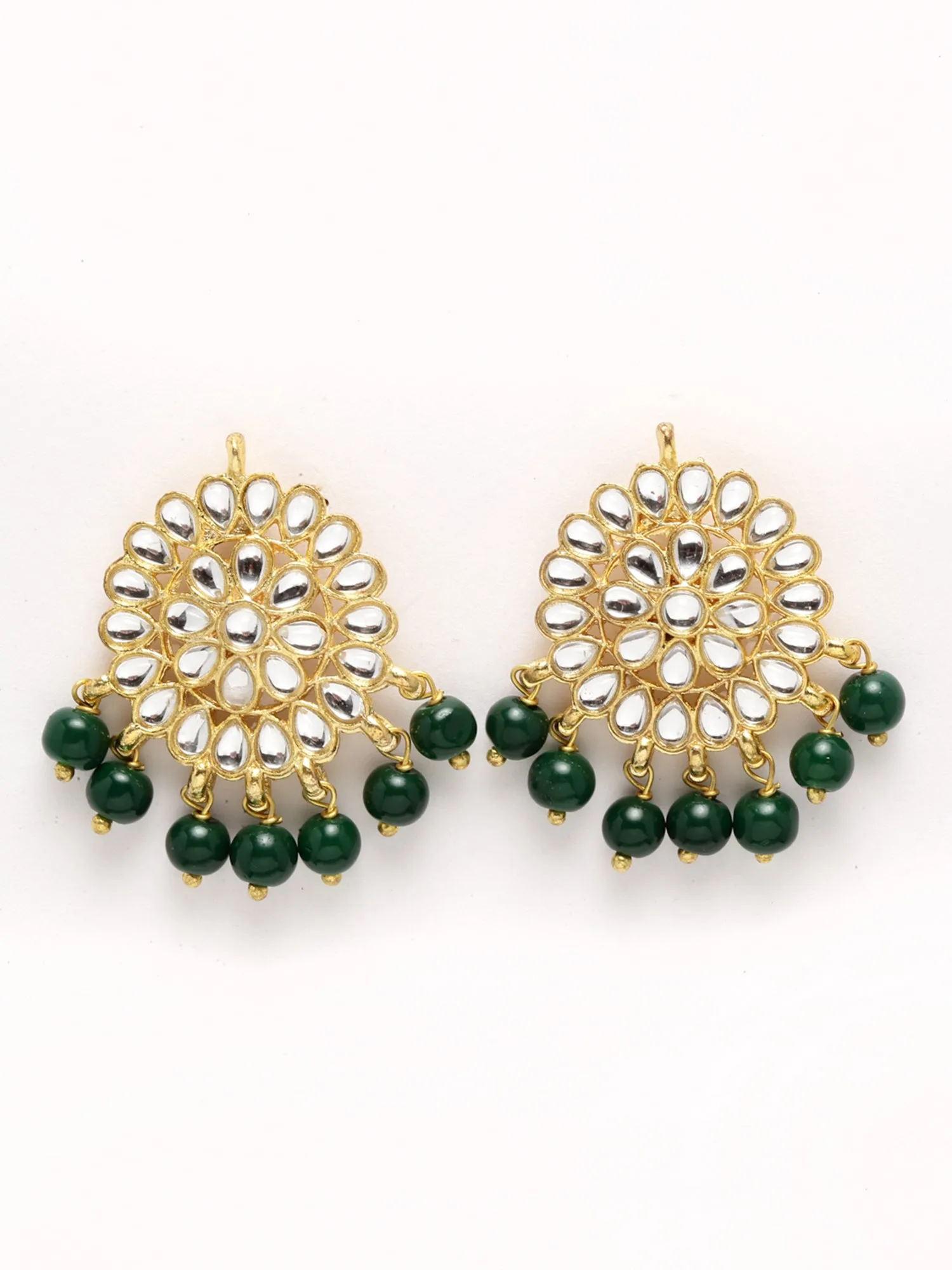 Gold Plated Antique Green Kundan Rani Haar Beaded Pendant Set